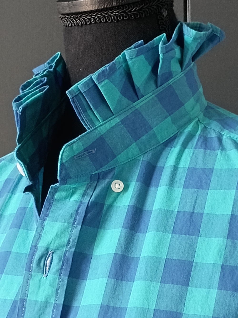 Upcycled Women's J Crew Ruffle Collar Shirt #108 - Picture 2 of 9